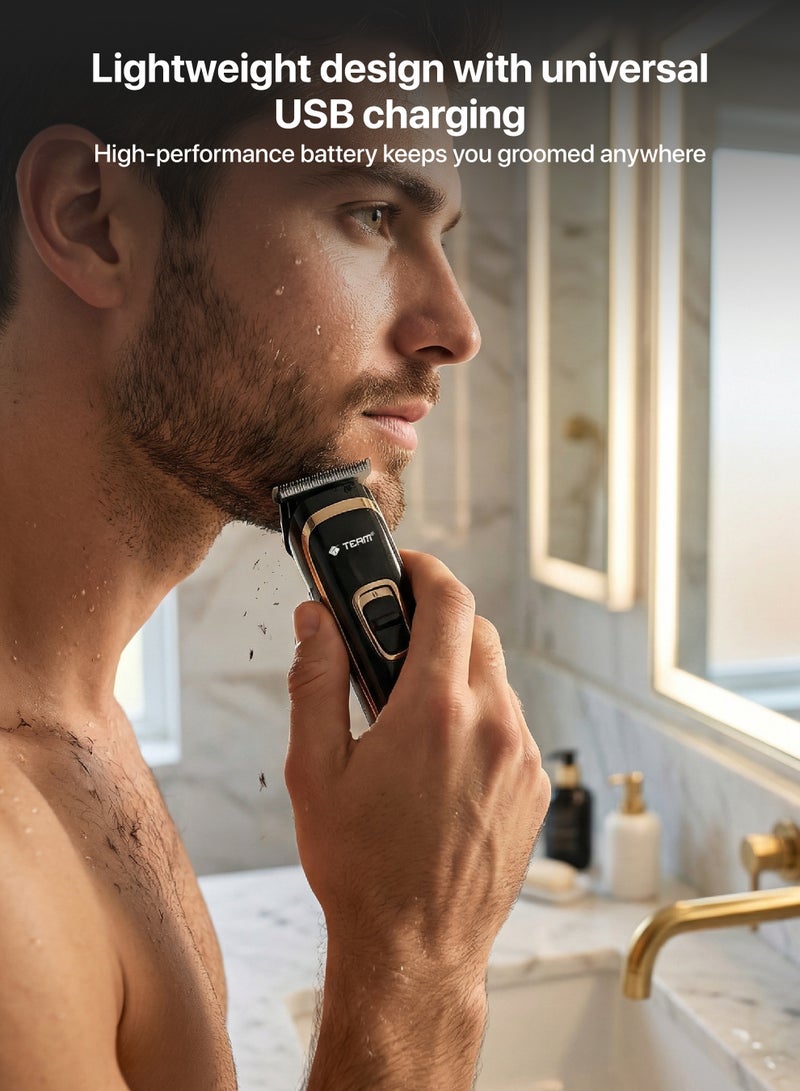 Team Rechargeable Hair & Beard Trimmer for Men | Stainless Steel Blade | 45min Cordless Use | USB Charging Groomer | Precision Trimmer with Guide Combs (3/6/9/12mm) | High‑Performance Rechargeable Battery - Image 4